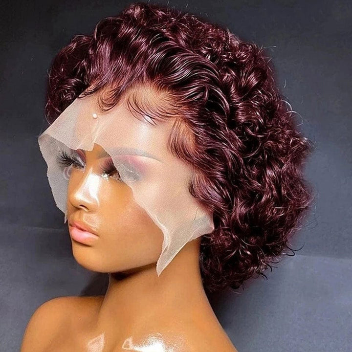 AILUXY Perruque Lace 13X1 99J Petites Boucles Élégantes