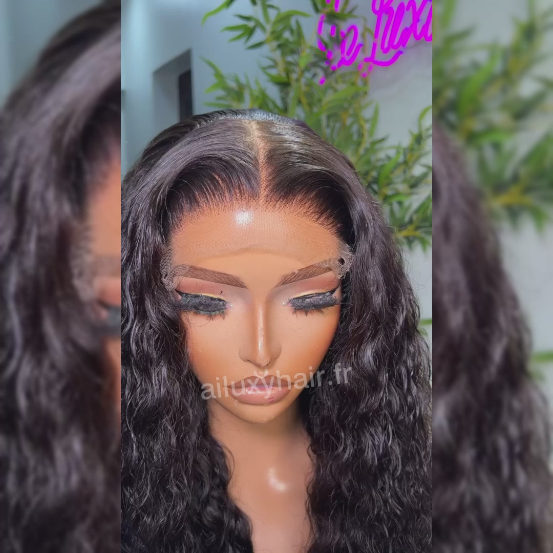 AILUXY 4x4 Lace Closure Perruque Bouclée Longue Couleur Naturelle 250% densité 100% cheveux humains