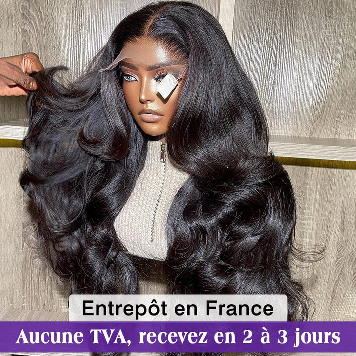 AILUXY Perruque de luxe 4X4 body wave faite de cheveux doublement tirés avec raie naturelle au milieu