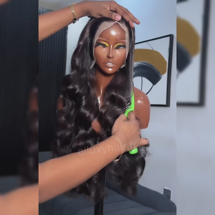 AILUXY 13x4 Lace Frontal Body Wave Longue Noir Perruque 250% Densité 100% Cheveux Humains