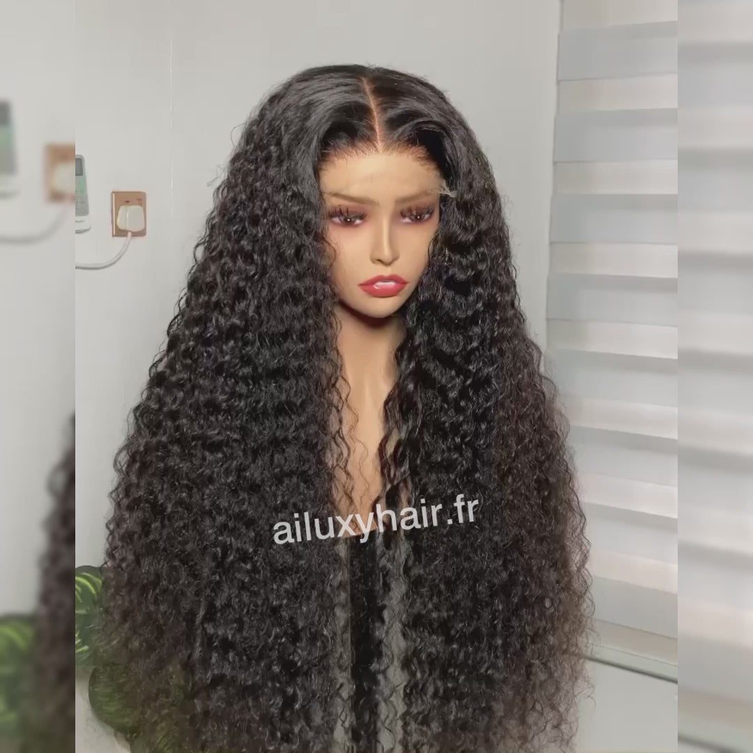 AILUXY 13x4 Lace Frontal Perruque Bouclée  250% Densité 100% Cheveux Humains