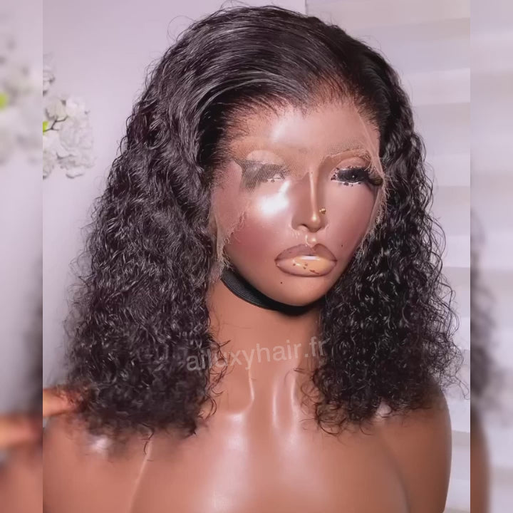 AILUXY 13x4 Lace Frontal Deep Wave Noir Bob Perruque 250% Densité 100% Cheveux Humains