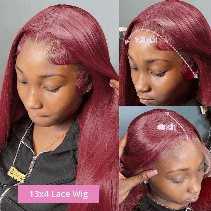 AILUXY 13x4 Lace Frontal 99J Bourgogne Perruque 18 pouces 200% densité