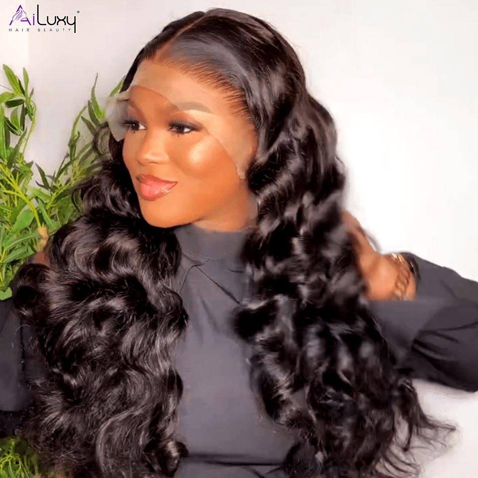 En france AILUXY 13x4 Lace Closure Perruque Catherine Wave Longue Couleur naturelle 100% cheveux humains 250% densité comme sur la vidéo 3 - 4 jours reçus+Un beau cadeau