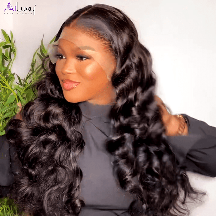 En france AILUXY 13x4 Lace Closure Perruque Catherine Wave Longue Couleur naturelle 100% cheveux humains 250% densité comme sur la vidéo 3 - 4 jours reçus+Un beau cadeau
