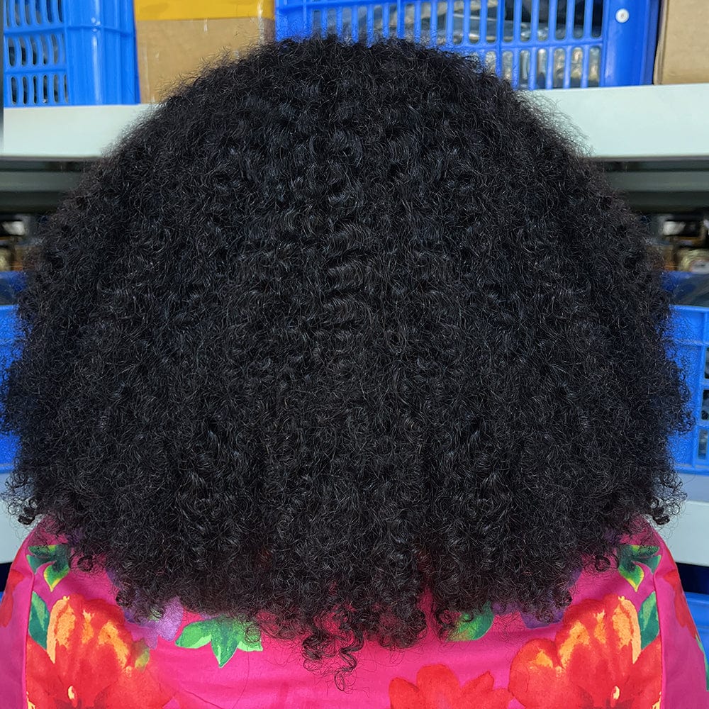 AILUXY 13x4 Lace Perruque Bouclée Bob Noir Perruque 200% densité 100% cheveux humains