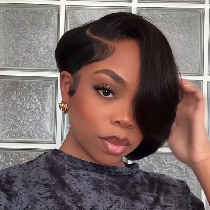 AILUXY Perruque courte Pixie Cut 13X4 à demi-dentelle avec fermeture 4.0