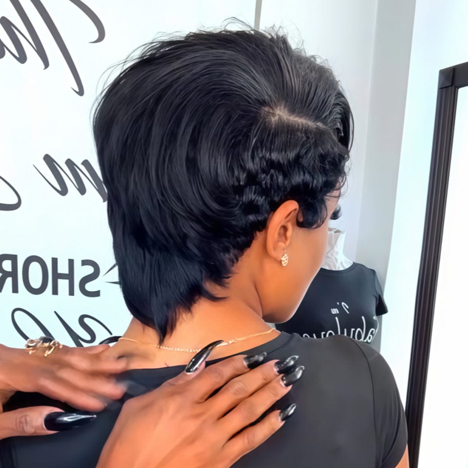 AILUXY Perruque courte Pixie Cut 13X4 à demi-dentelle avec fermeture 4.0
