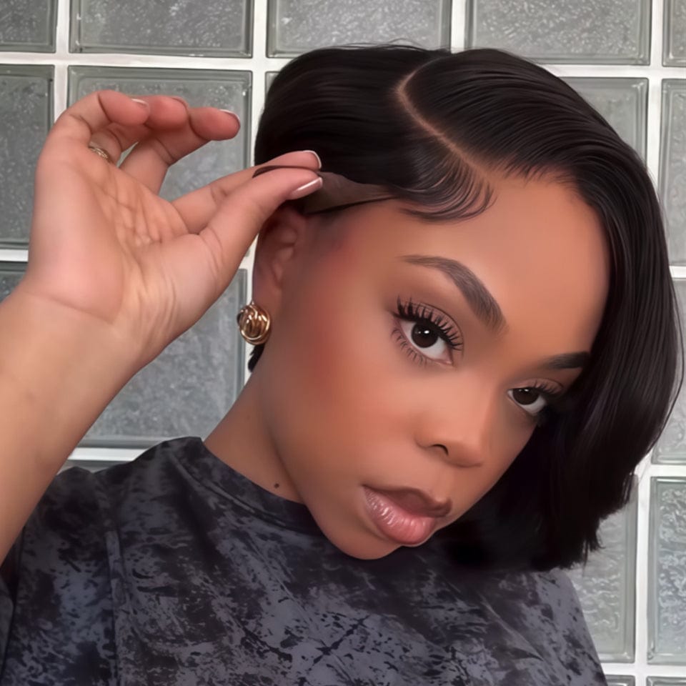AILUXY Perruque courte Pixie Cut 13X4 à demi-dentelle avec fermeture 4.0