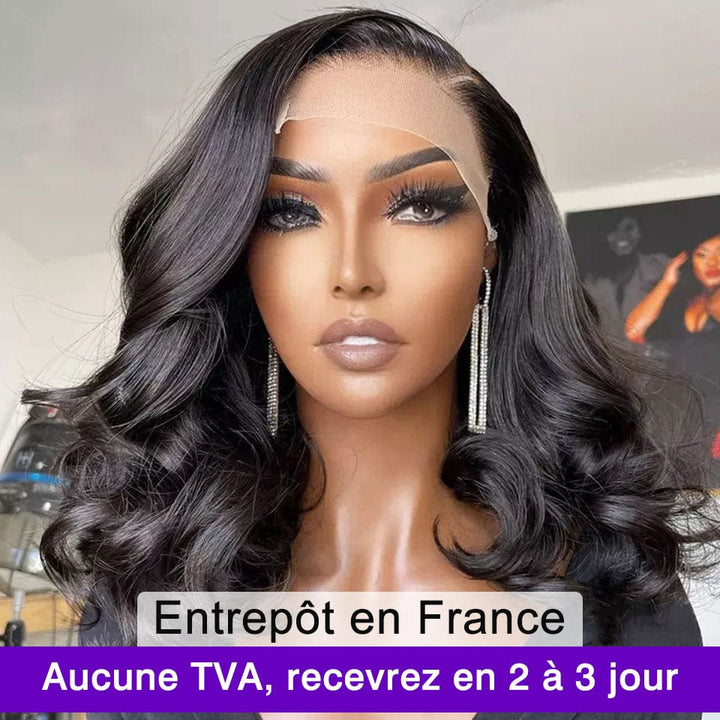 AILUXY 4x4 Lace Closure Perruque Body Wave Noir Courte Bob Perrruque 200% densité 100% cheveux humains