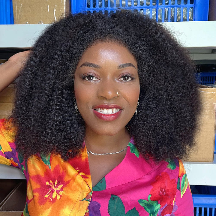 AILUXY 13x4 Lace Perruque Bouclée Bob Noir Perruque 200% densité 100% cheveux humains