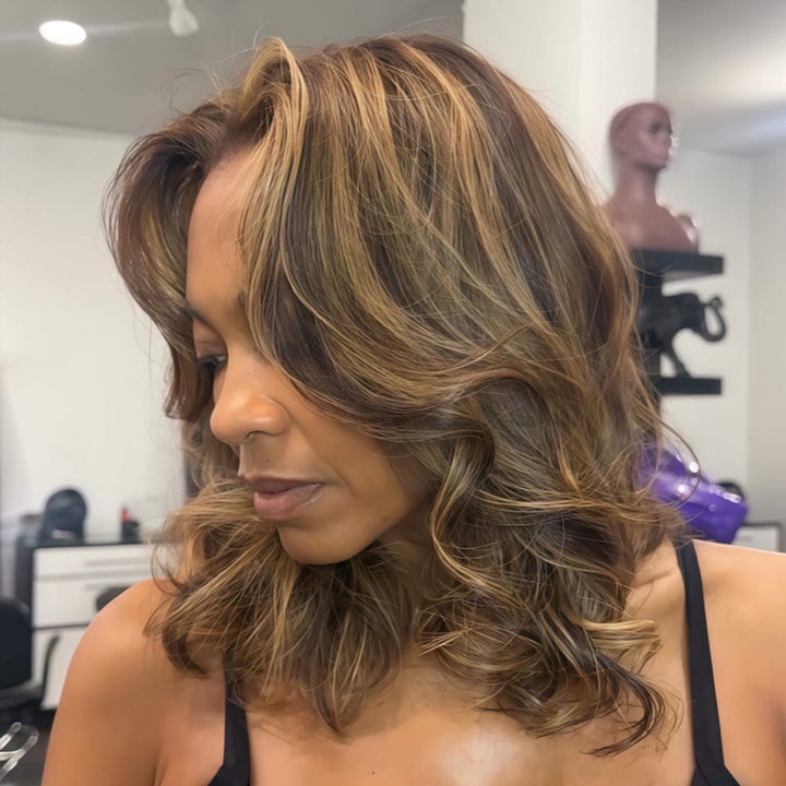 AILUXY 4x4 Lace Perruque body wave Bob Perruque Courte 200% densité 100% cheveux humains comme sur la vidéo perruque colorée