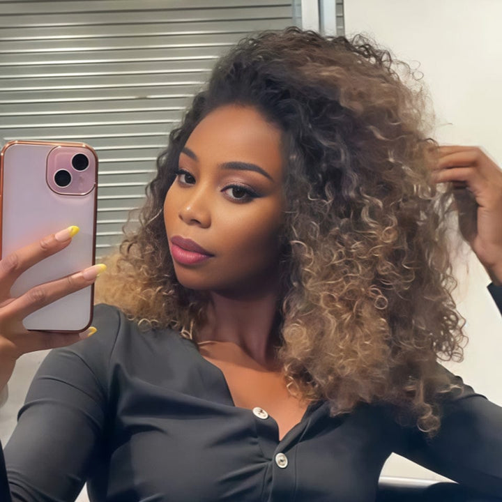 AILUXY 13x4 Lace Frontal 1bt27 curly  Perruque Court et Frisé BLACK FRIDAY