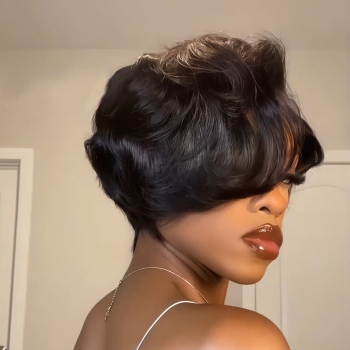 AILUXY Perruque courte Pixie Cut 13X4 à demi-dentelle avec fermeture 3.0