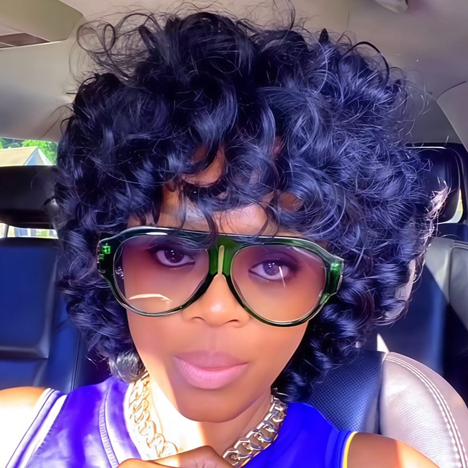 AILUXY Perruque Frange Noire Egg Wave | 100% Cheveux Humains, Coupe Courte Élégante 2.0
