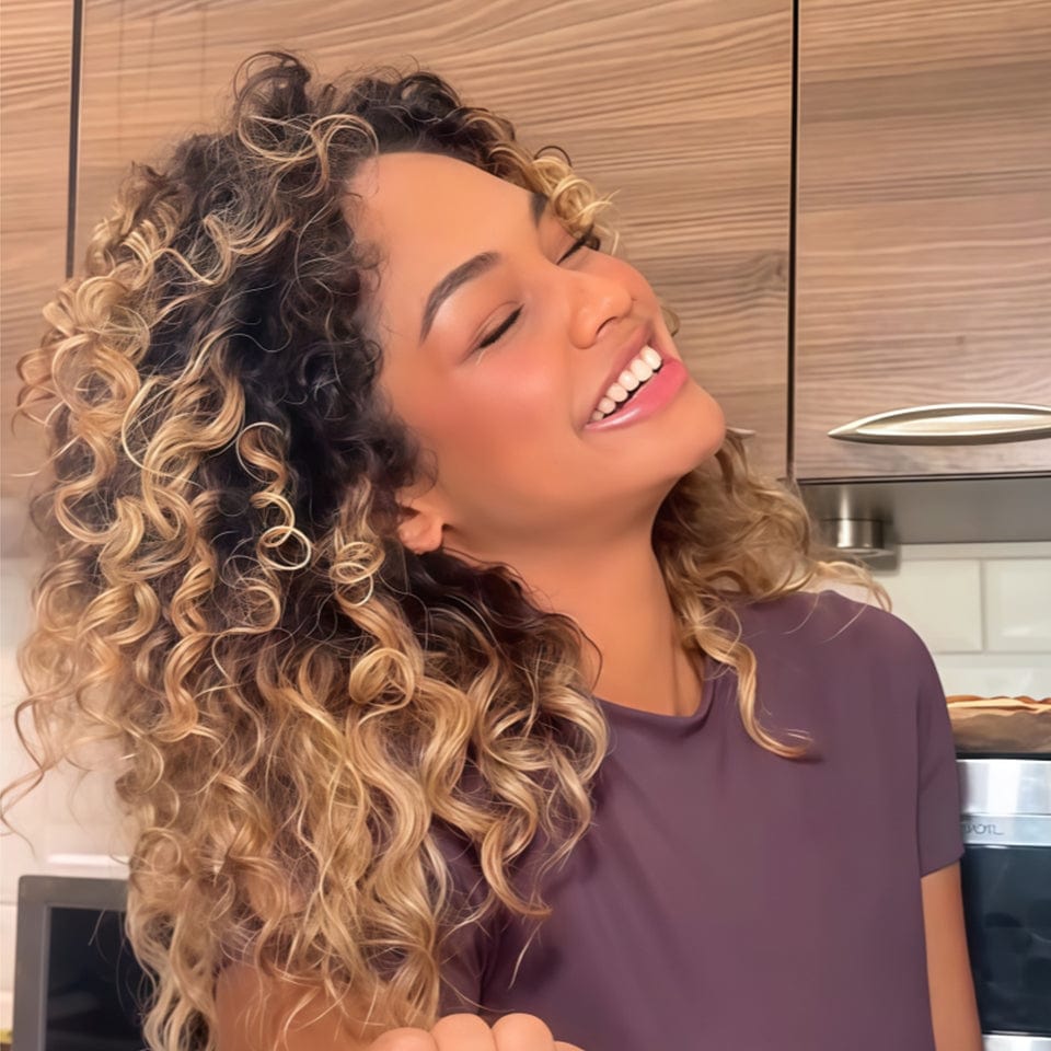 Ailuxy Glueless Couleur Blond Foncé Doré Ombré Perruque Sans Colle Bouclé Bob 4.0