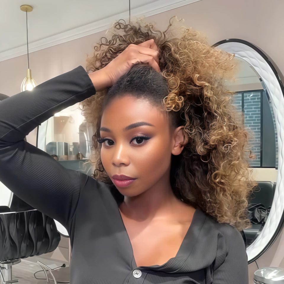 AILUXY 13x4 Lace Frontal 1bt27 curly  Perruque Court et Frisé BLACK FRIDAY