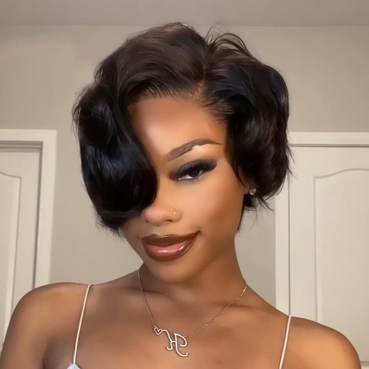 AILUXY Perruque courte Pixie Cut 13X4 à demi-dentelle avec fermeture 3.0