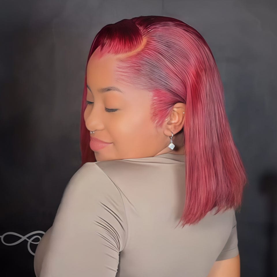 AILUXY 13x4 Lace Perruque Lisse Bob Perruque Courte 99J 200% densité 100% cheveux humains comme sur la vidéo