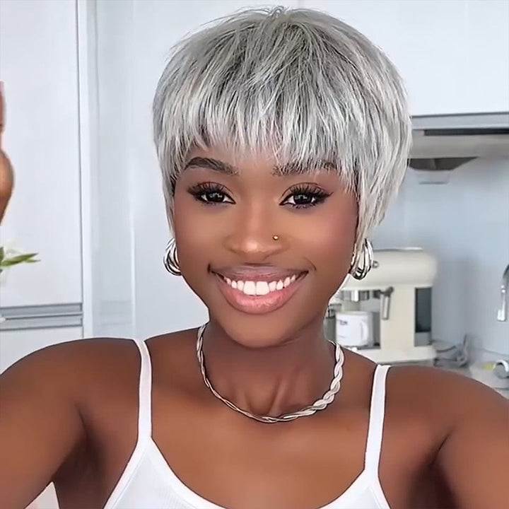 AILUXY Perruque personnalisée avancée Pixie Gris Groovy Baby Nouveau