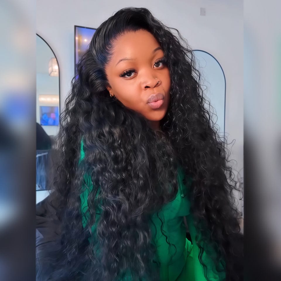 AILUXY 13x4 Lace Frontal Perruque Mi-Longue Bouclée Romance et Élégance au Quotidien