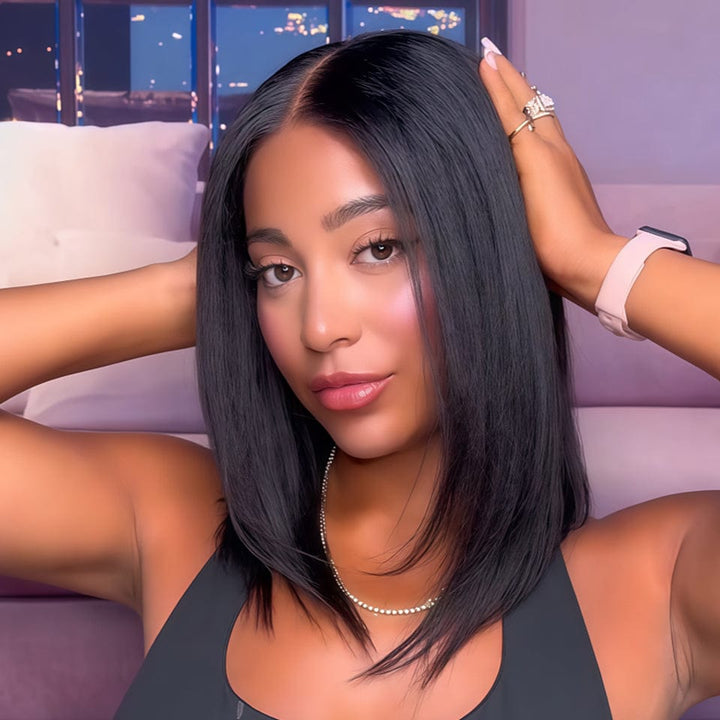 AILUXY Perruque courte Pixie Cut 13X4 YAKI LISSE