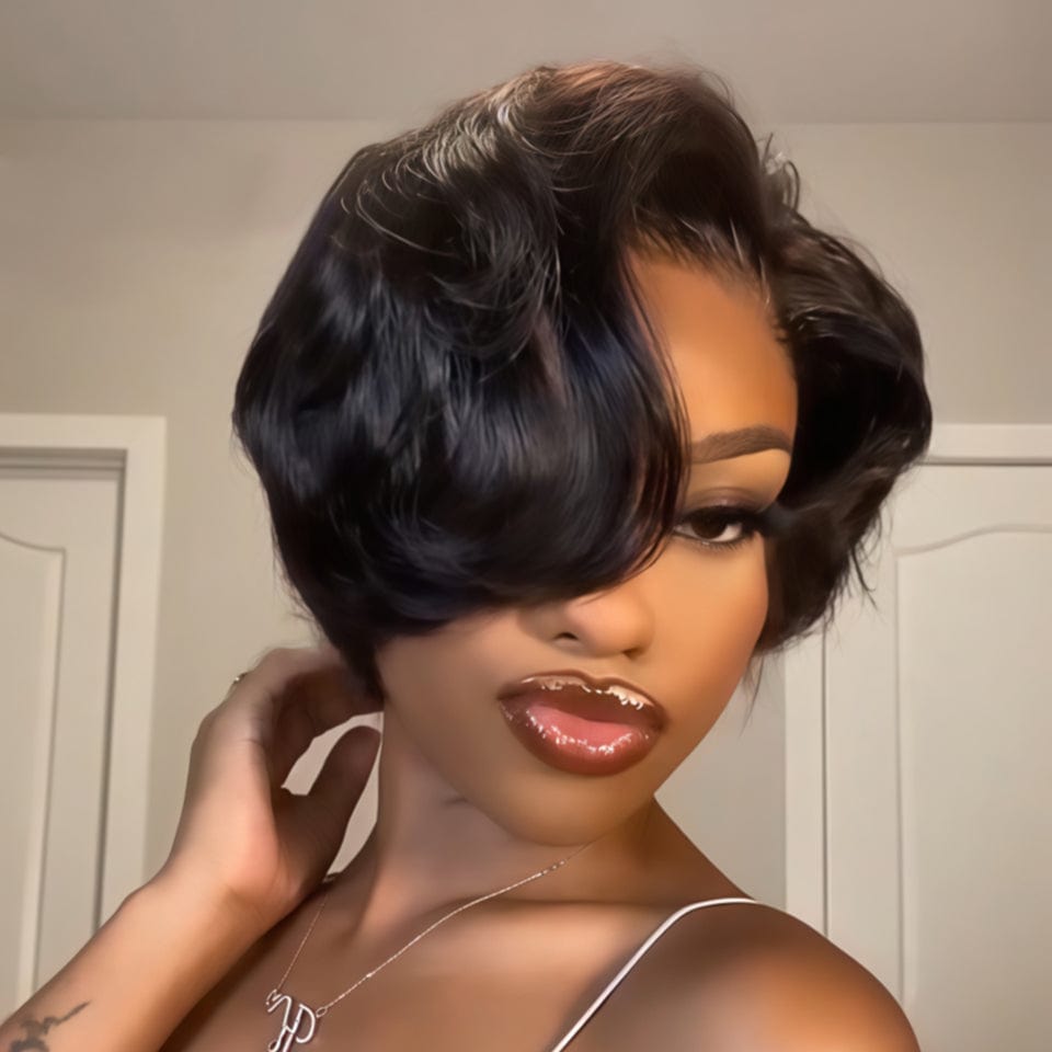 AILUXY Perruque courte Pixie Cut 13X4 à demi-dentelle avec fermeture 3.0