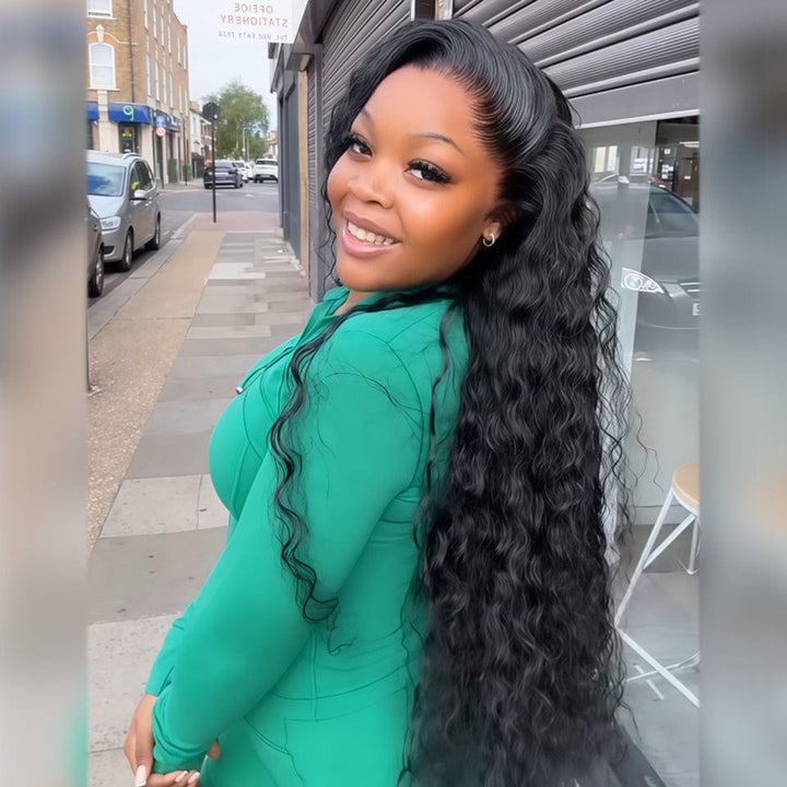 AILUXY 13x4 Lace Frontal Perruque Mi-Longue Bouclée Romance et Élégance au Quotidien