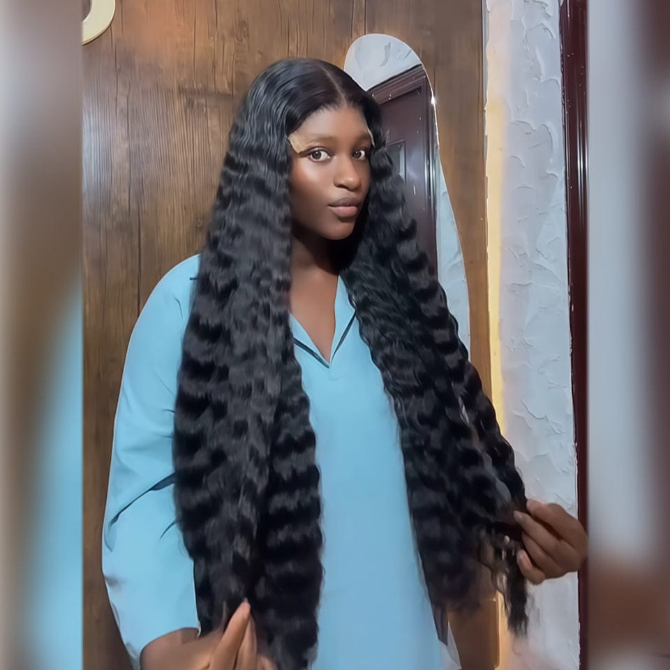AILUXY 13x4 Lace Deep Wave Longue Noir Perruque VENTE FLASH 2.0