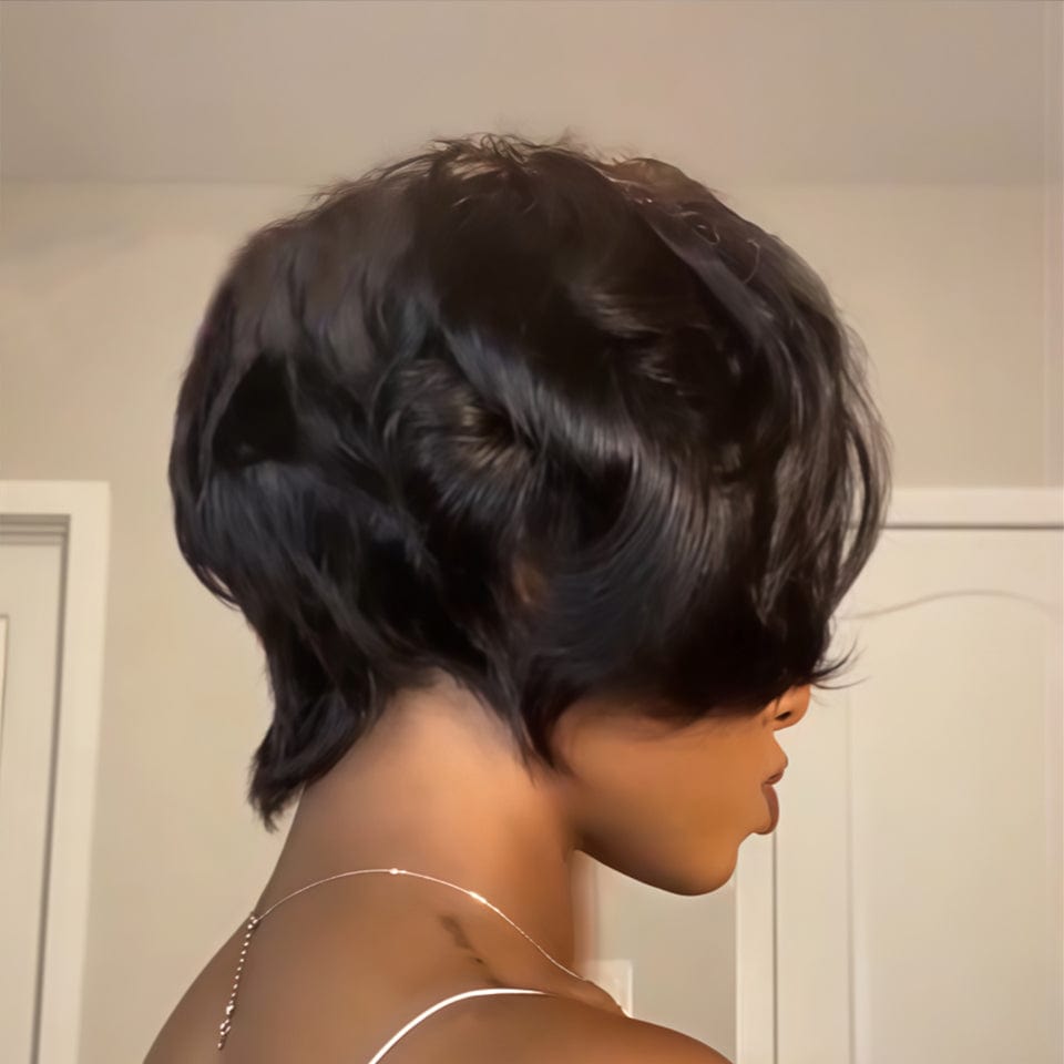 AILUXY Perruque courte Pixie Cut 13X4 à demi-dentelle avec fermeture 3.0