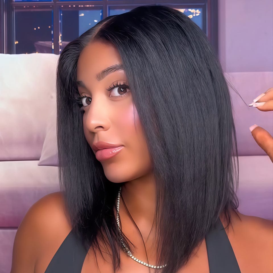 AILUXY Perruque courte Pixie Cut 13X4 YAKI LISSE