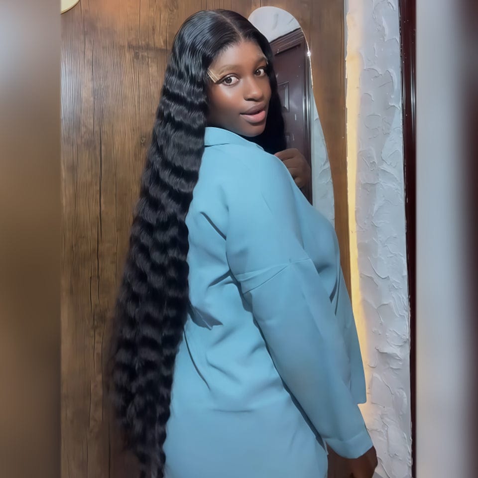 AILUXY 13x4 Lace Deep Wave Longue Noir Perruque VENTE FLASH 2.0