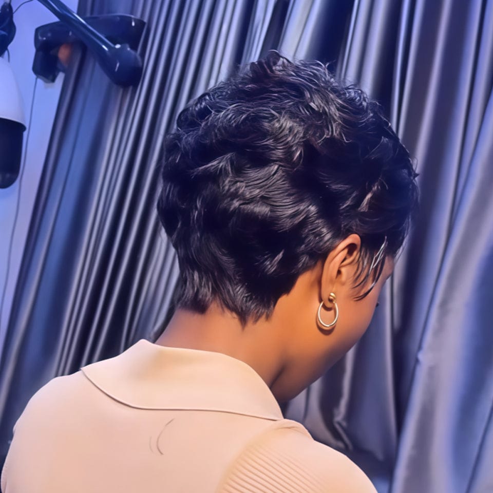 AILUXY Perruque courte Pixie Cut 13X4 à demi-dentelle Cheveux bouclés à la mode