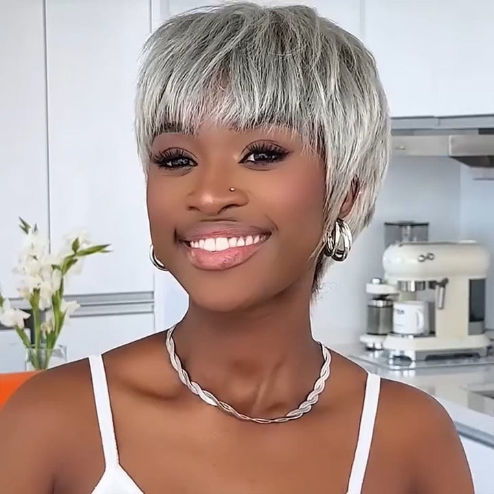 AILUXY Perruque personnalisée avancée Pixie Gris Groovy Baby Nouveau