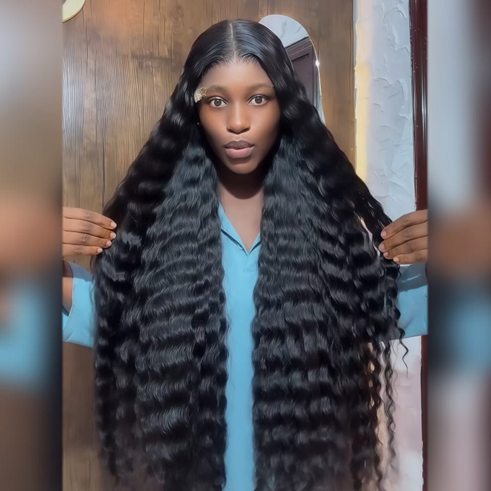 AILUXY 13x4 Lace Deep Wave Longue Noir Perruque VENTE FLASH 2.0