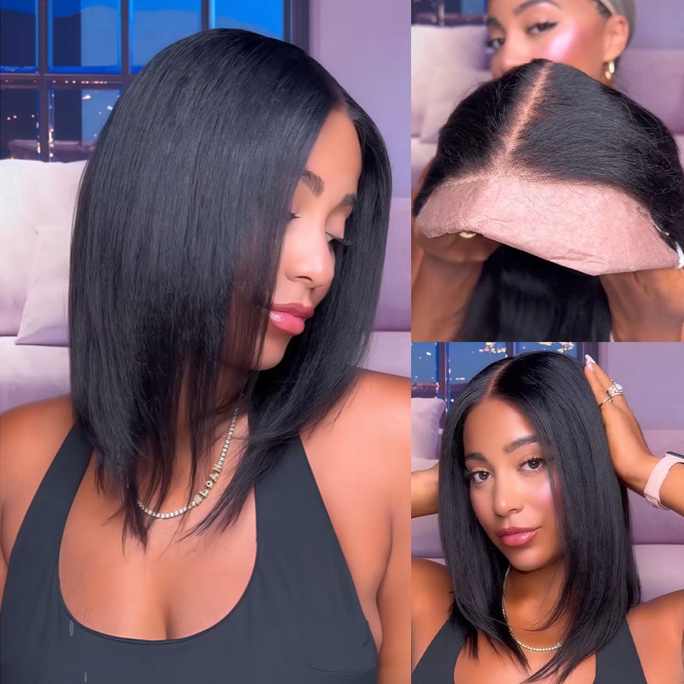AILUXY Perruque courte Pixie Cut 13X4 YAKI LISSE