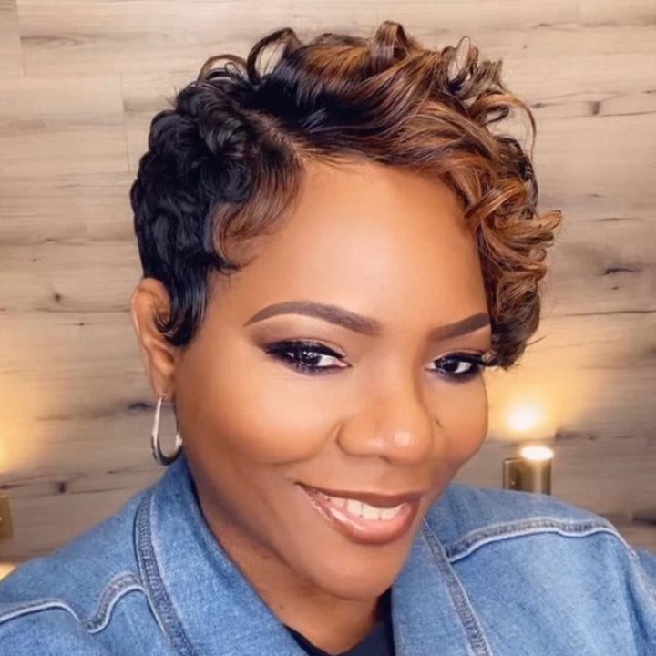 AILUXY Perruque Pixie 5x5 Lace Couleur Naturelle 100% Cheveux Humains Naturels, Identique à l’image, Design Exclusif