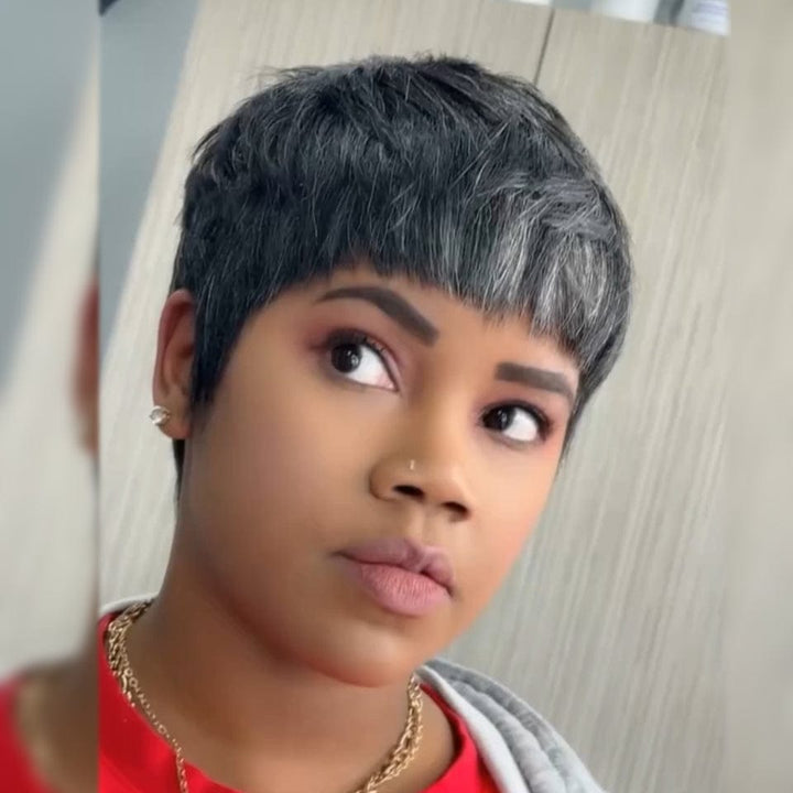 AILUXY Perruque personnalisée avancée Pixie Gris