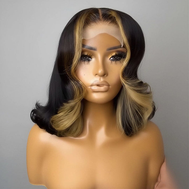 AILUXY Perruque bob en Dentelle Couleur Mèches 100% Cheveux Humains Naturels, Identique à l’image