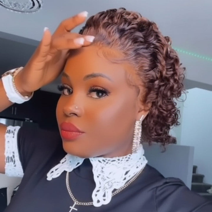 AILUXY Perruque Pixie Lace 13X1 | Petites Boucles Élégantes 4# - Sans Colle