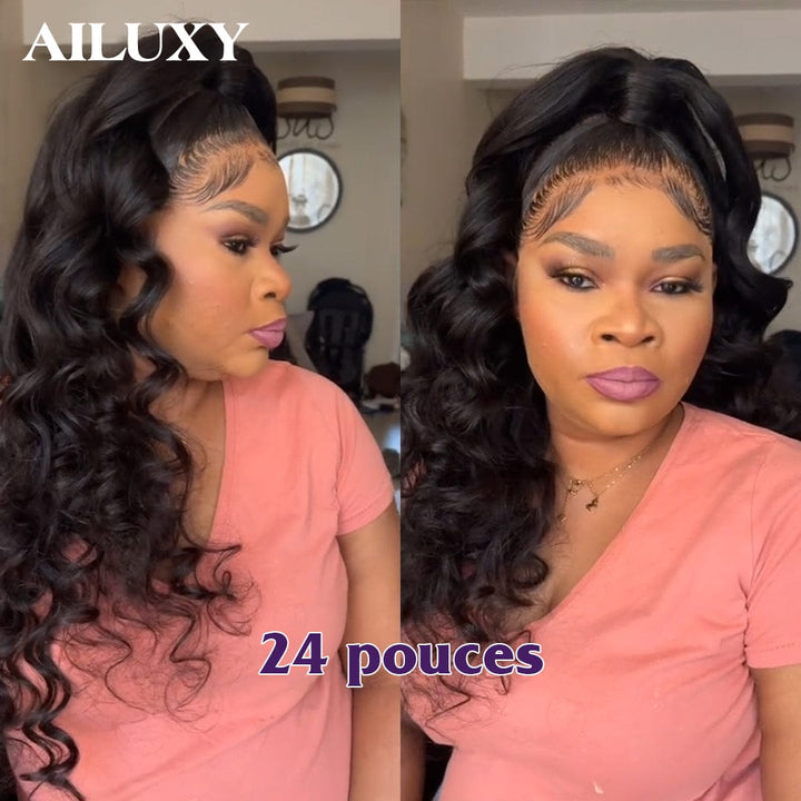 AILUXY Perruque 13x4 Lace Front Bouclés Luxueux, 24 Pouces de Longueur pour une Allure Élégante