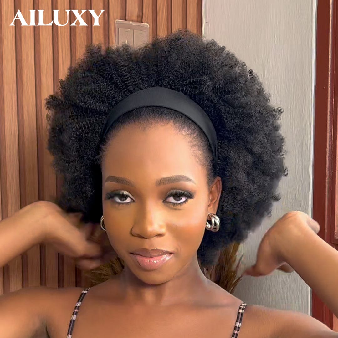 AILUXY Perruque Bandeau Afro Curly 100% Cheveux Humains | Identique à la photo