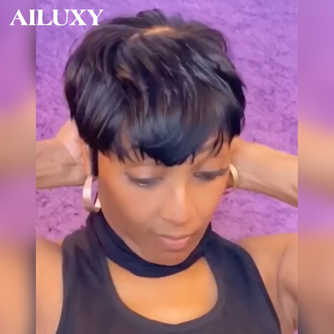 AILUXY Pixie Perruque Postiche Dentelle 3x3 Promotion  29€ en 100% Cheveux Humains