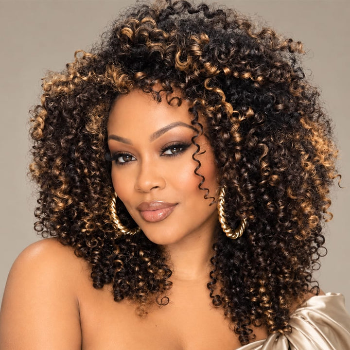 AILUXY Perruque Lace 13x4 Afro Bouclée Volume Mèches Caramel Balayage, Boucles Serrées Naturelles