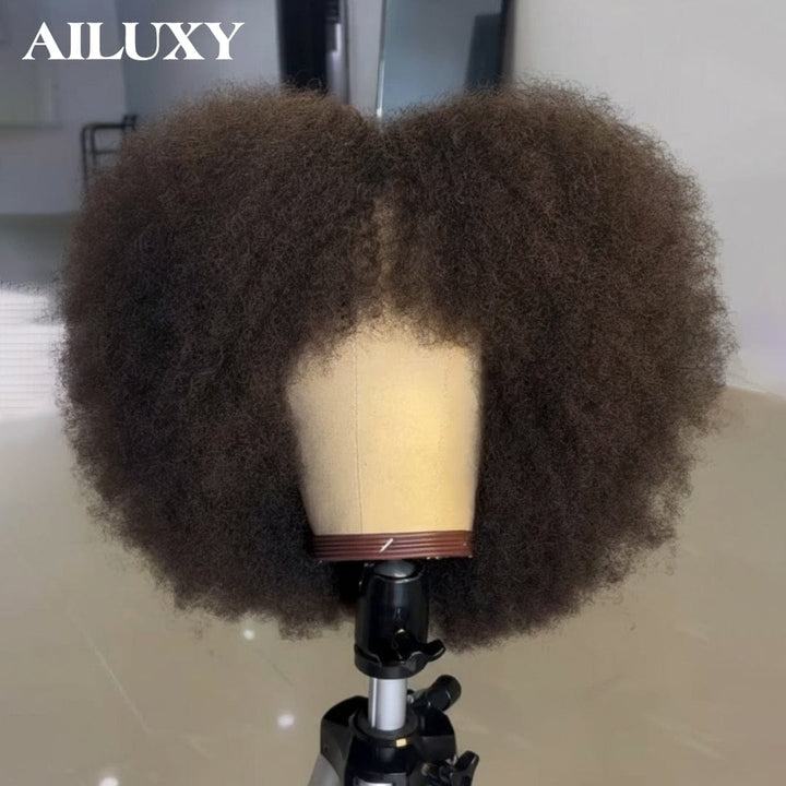 AILUXY Perruque Bob Avec Frange Afro Curly Sans Colle Perruque Couleur Marron