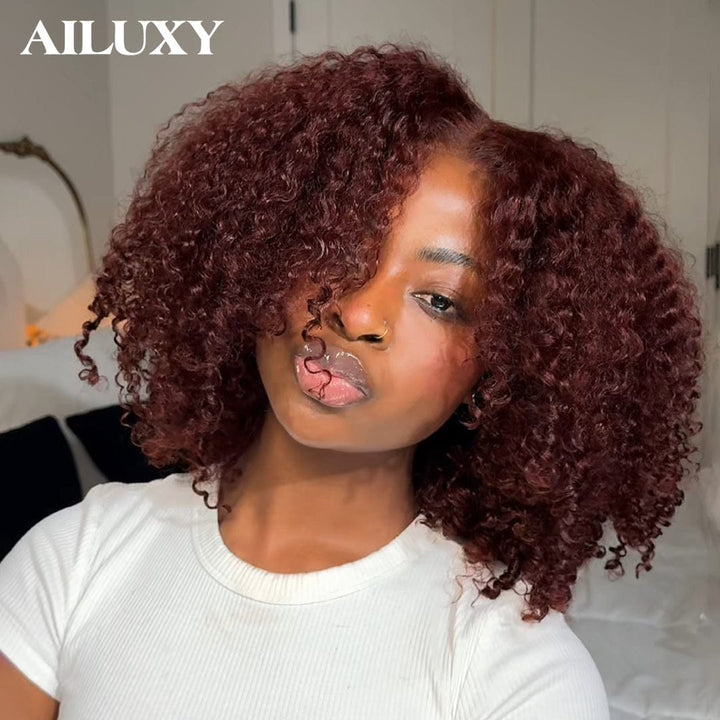 AILUXY Perruque Afro Curly dedensite 13x4 lace Design unique 100% Cheveux Humains , Identique à l'image