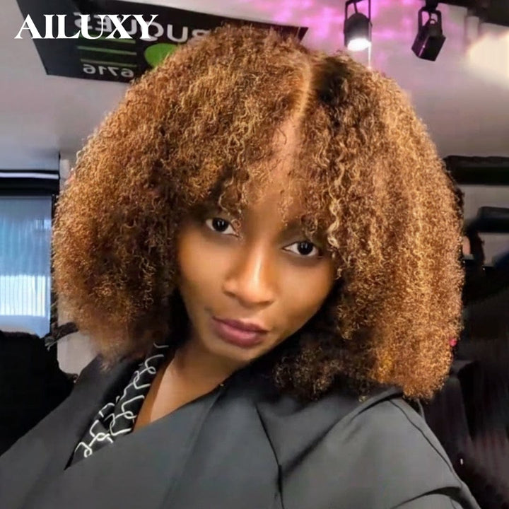 AILUXY Perruque afro Curly 300%dedensite 13x4 lace Design unique 100% Cheveux Humains