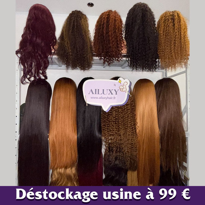 AILUXY Lot Surprise Déstockage | 4 Perruques Combo=99€ en Gros 20~40 pouces, expédition au hasard, mélange cheveux humains, stock limité, sans retour