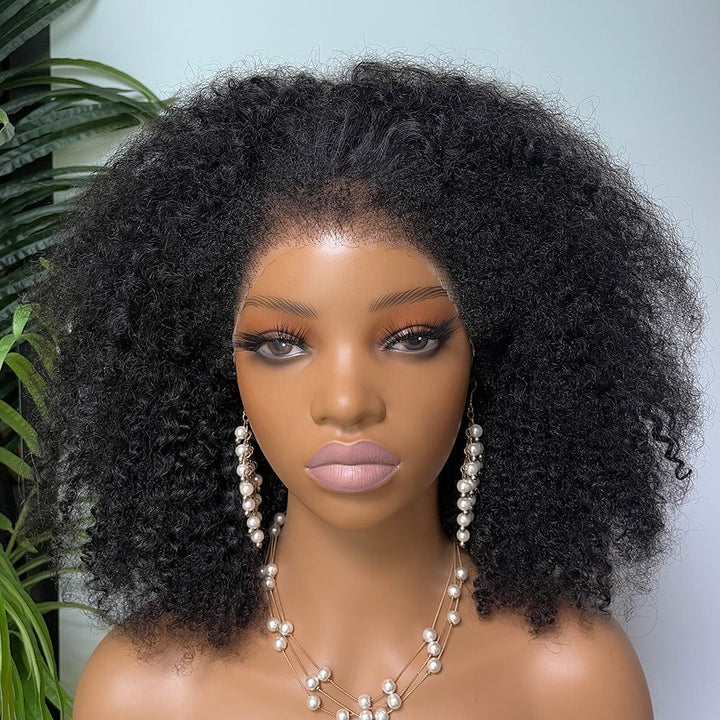 AILUXY 13x4 Lace Perruque Bouclée Bob Noir Perruque 200% densité 100% cheveux humains