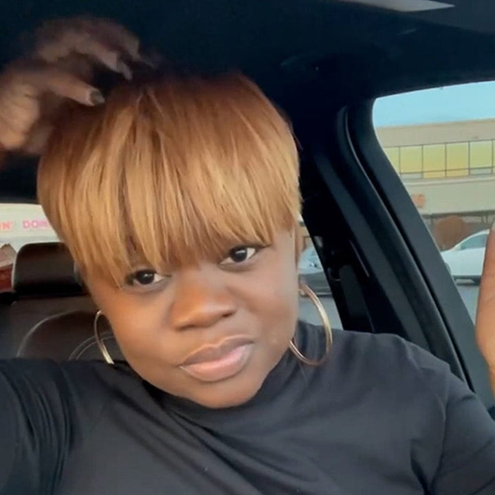 AILUXY Perruque courte jaune gingembre fabriquée à la machine | Nuance Légère